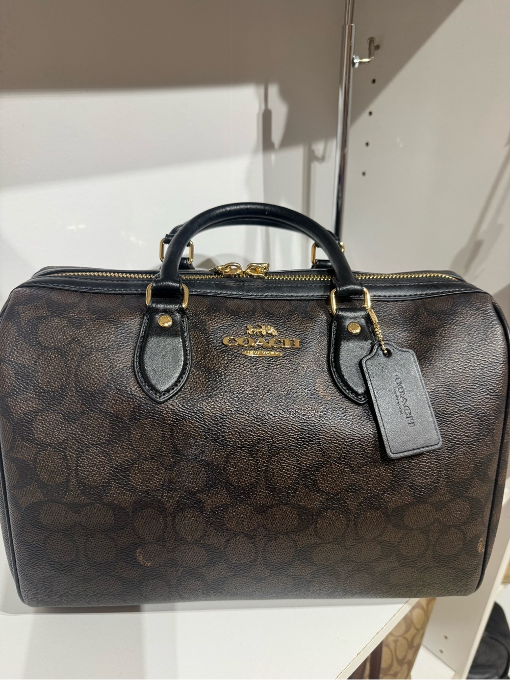 Coach large Rowan Brown Signature Canvas with Black Leather Trim